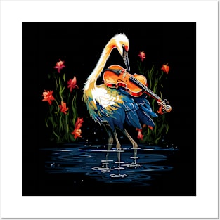 Whooping Crane Playing Violin Posters and Art